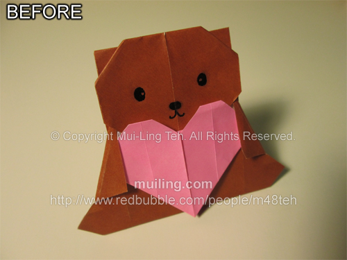 raw version of my origami bear-heart used to promote my origami workshop