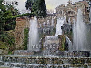 Edited version of "Raining up and down in Villa d'Este" by Mui-Ling Teh