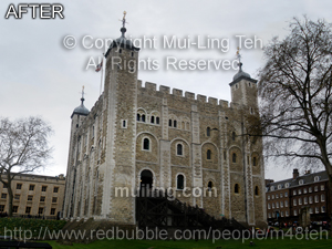 The Tower of London stitched together through several photographs by Mui-Ling Teh